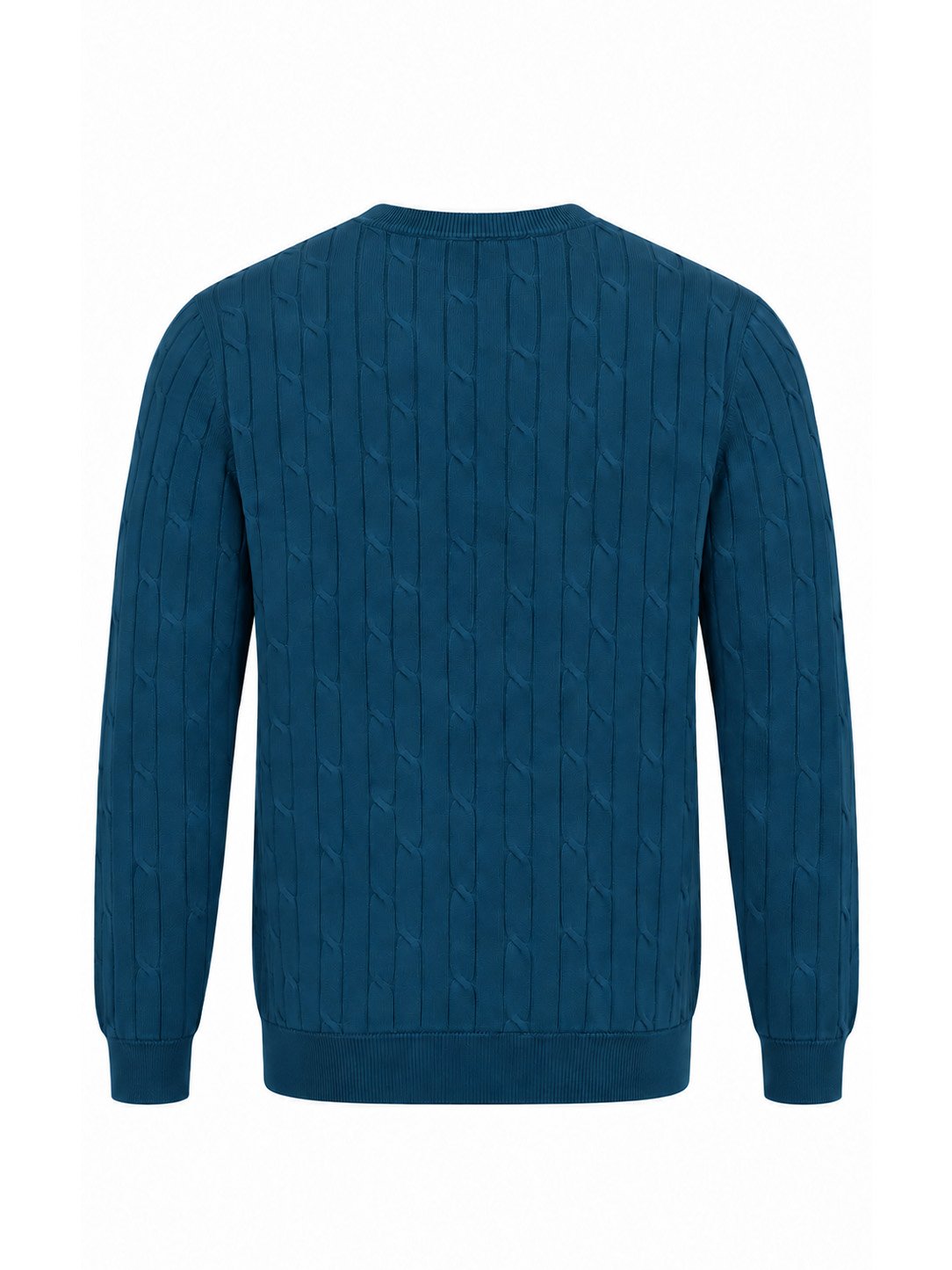 Knit Sweater - Crew Neck Cable Knit Garment Dyed