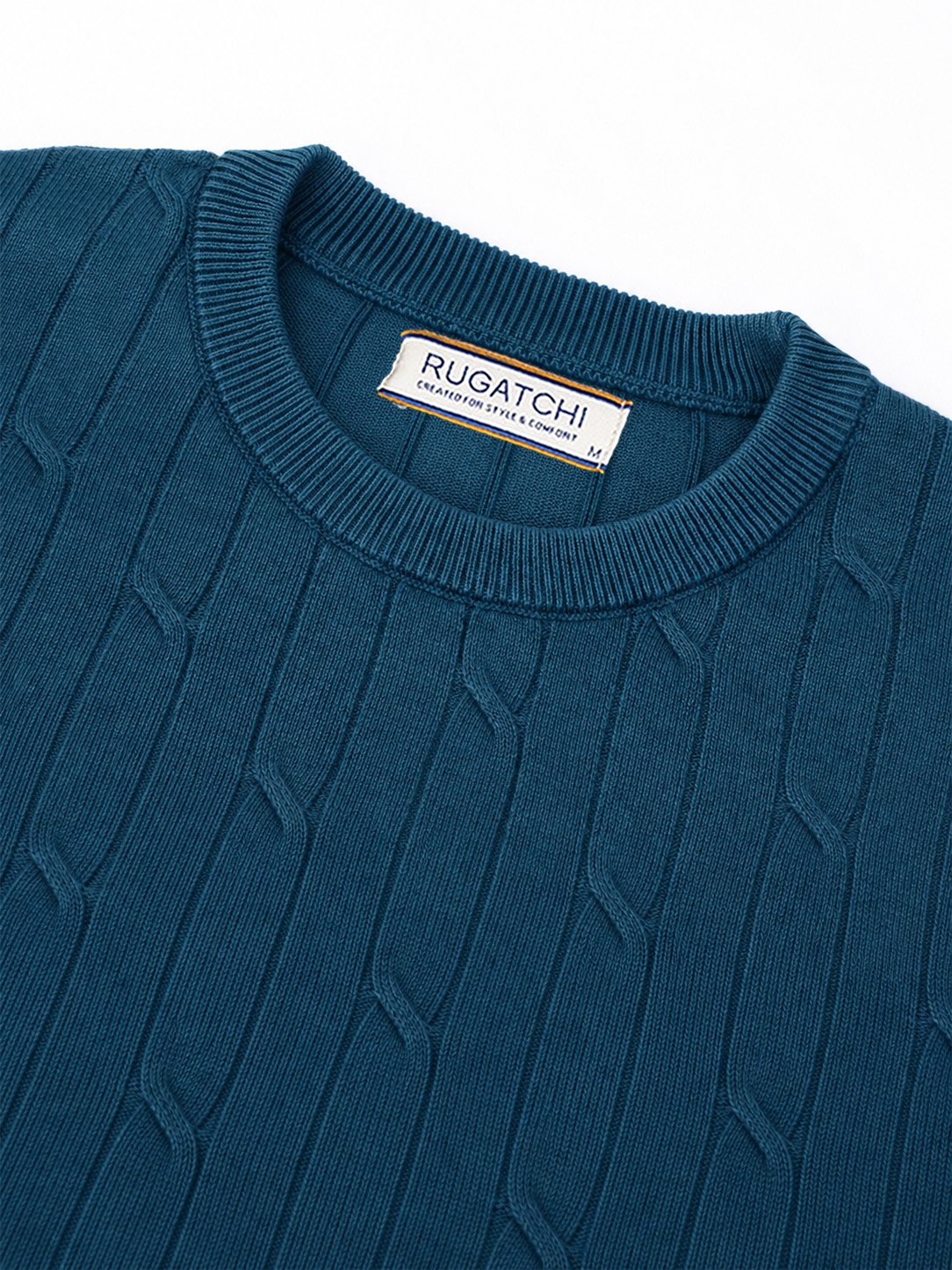 Knit Sweater - Crew Neck Cable Knit Garment Dyed