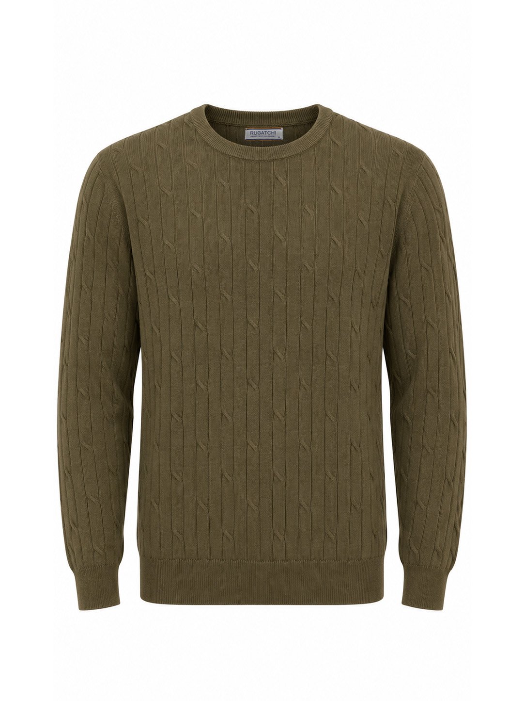 Knit Sweater - Crew Neck Cable Knit Garment Dyed · Khaki